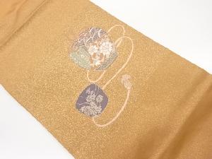 引箔仕覆に花々・波・縞模様織出し名古屋帯